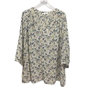 Rose + Olive Blue Floral Print Popover Tunic Blouse Plus size 2X